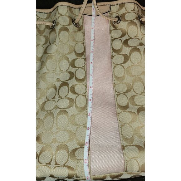 Coach Signature Beige & Pink Canvas & Leather Drawstring Bucket Bag Adjust Strap - Picture 8 of 8